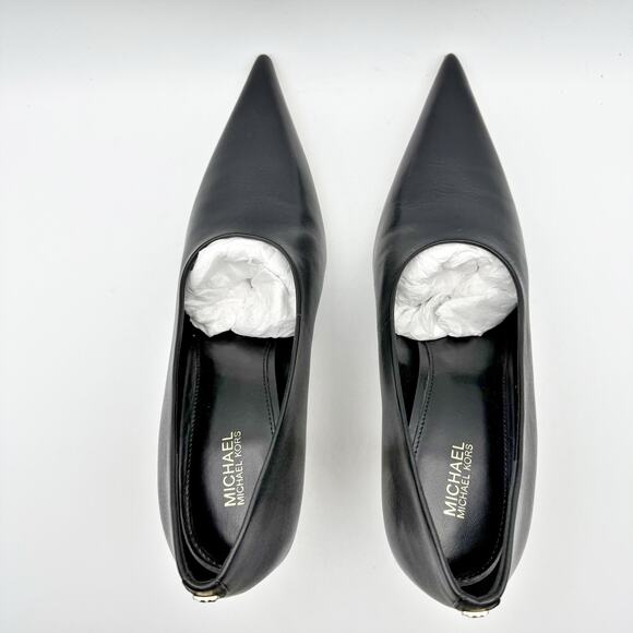 Michael Kors Womens Luna High Pumps US 9 M EU 39.5 Black Leather Gold Heels NIB - Picture 11 of 14